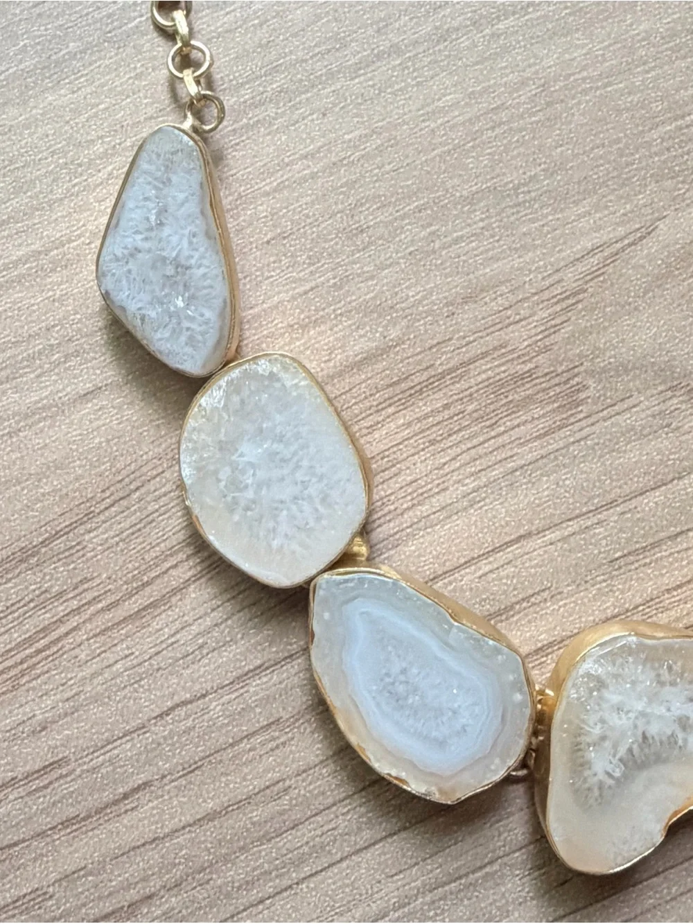New Natural White Agate & Gold Statement Necklace